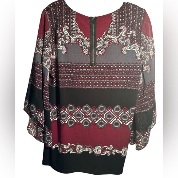 Alfani Womens BOHO Style Tunic Top, 3/4 Length Sheer Sleeves - Picture 3 of 6